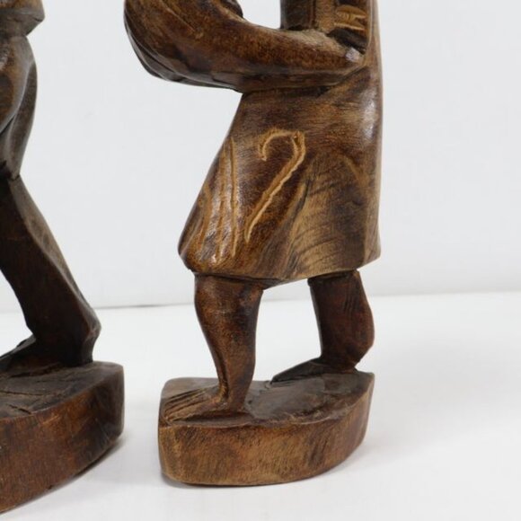 2 Vintage Primitive Figurines African Wood Carving Women Basket Tribal Folk Art - Picture 8 of 14